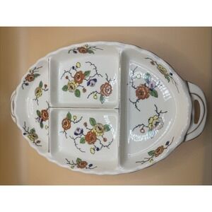 Vintage Divided Dish Hand Painted w/ Flowers‎ - Made in Japan - 11"